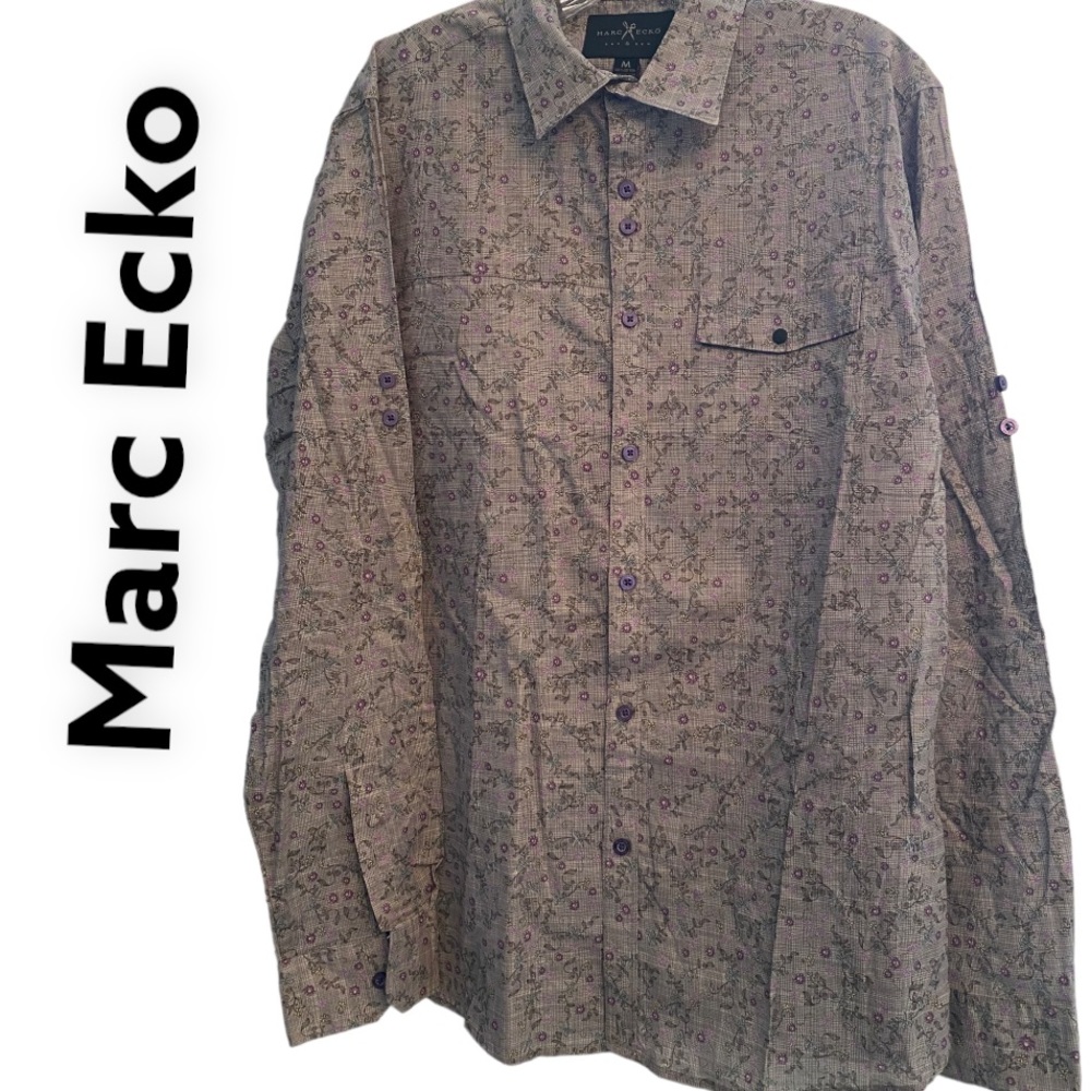 Marc Ecko Button Down Purple & Gray Floral Long Sleeve Cotton Shirt M